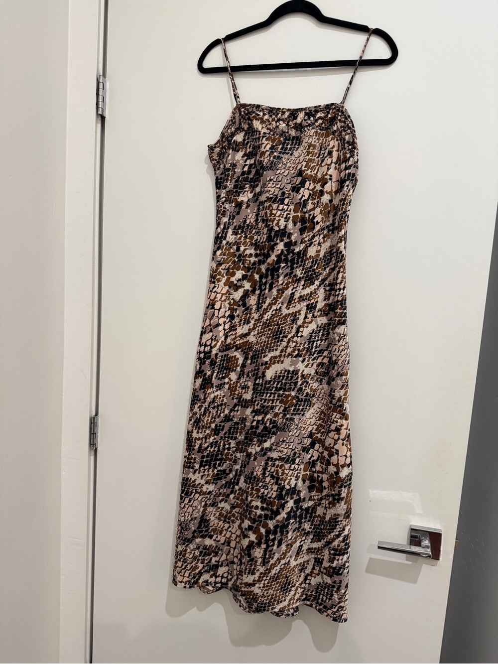 Women’s Snake-Print Slip Dress in Brown and Pink